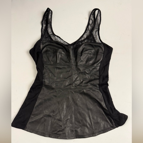BCBGMaxAzria Tops - BCBGMaxAzria Black Lace and Leather Tank Top